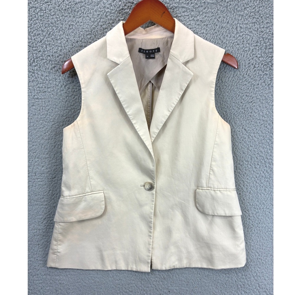 Theory Tailored Blazer Vest Womens 10 Cream Notched Lapel Single Breasted Office